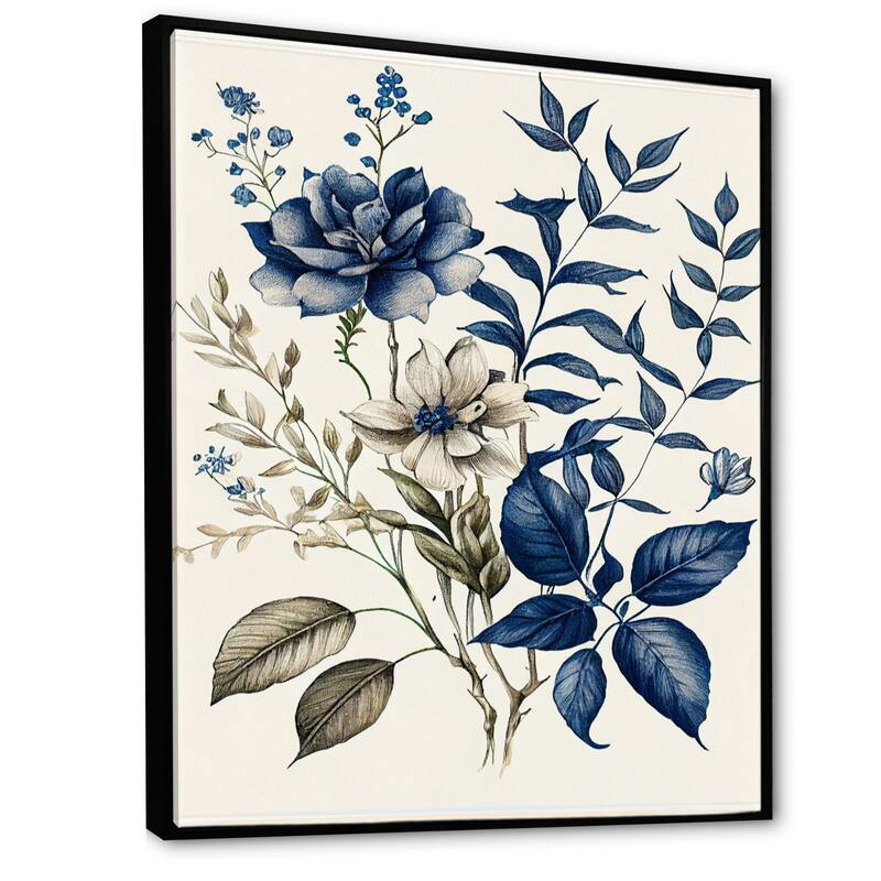 Designart "Dark Indigo Flower In Retro Colors III" Floral Framed Canvas